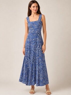 Vince Camuto Summer Swirl Paisley Maxi Dress NWT Blue White XS
